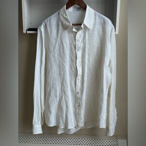 Moraitis 100% Linen White Button Up Long Sleeve Men’s Shirt Casual Size L